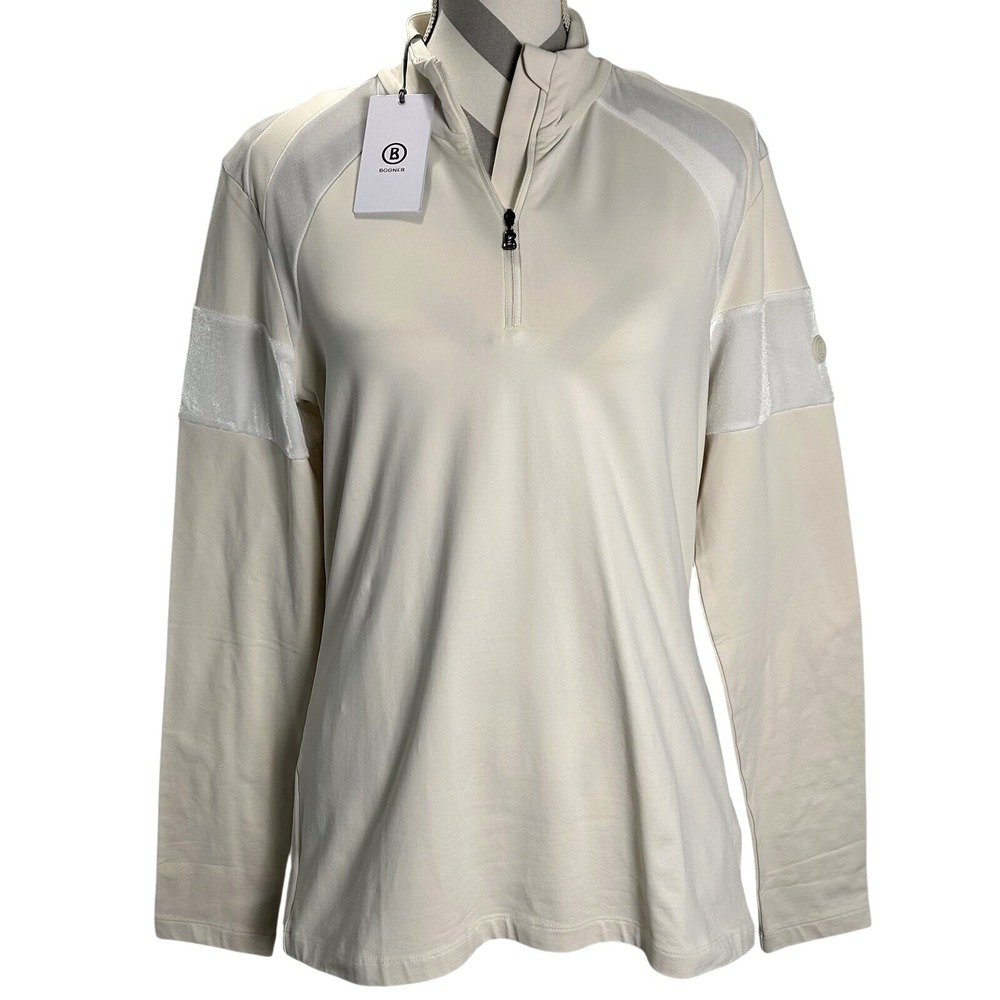 NEW Bogner Marika 1/4 Zip Ski Pullover Sweatshirt Ivory White‎ Women's 12 Large